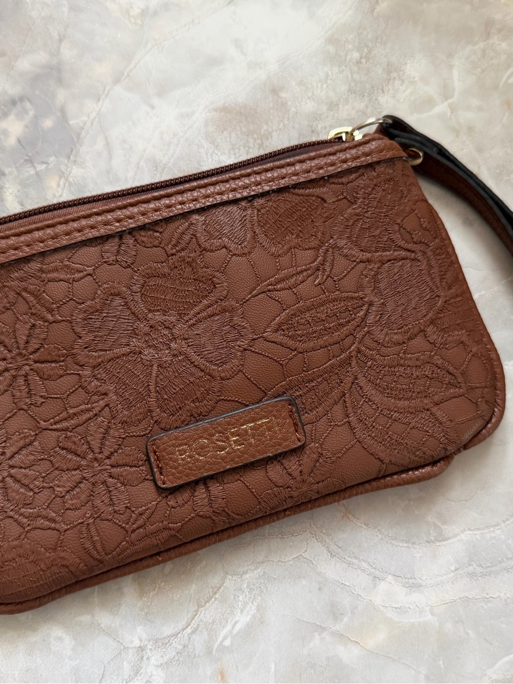 Rosetti Chocolate Brown Floral-Embossed Wristlet Clutch